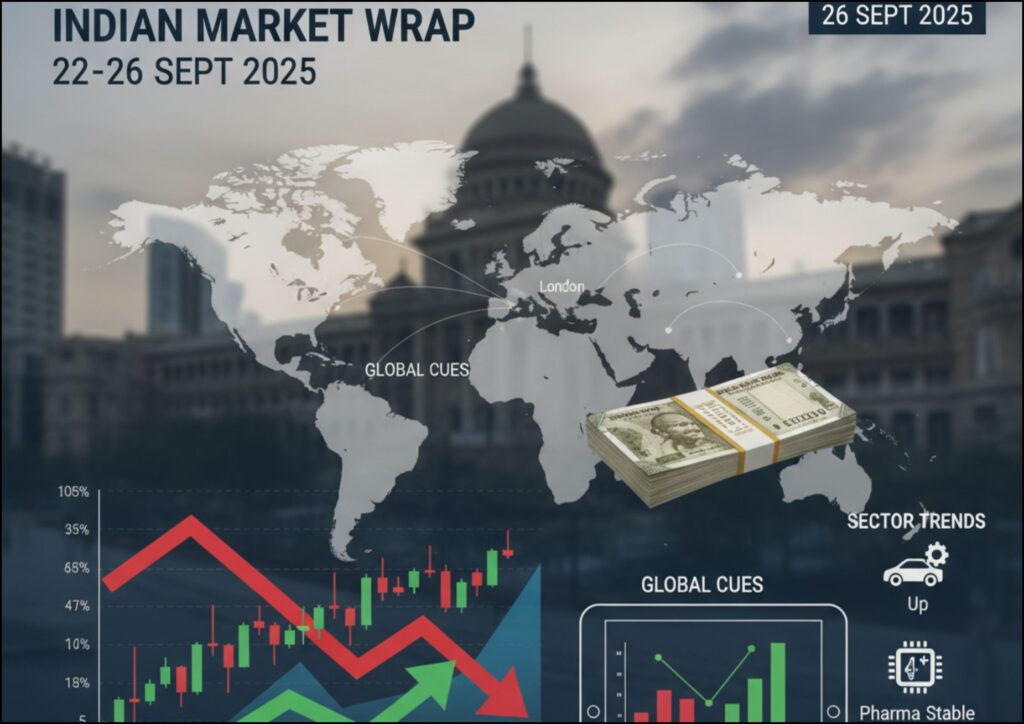 Indian market wrap (22–26 Sept 2025): global cues, index moves, sector trends, flows & what to expect next week.